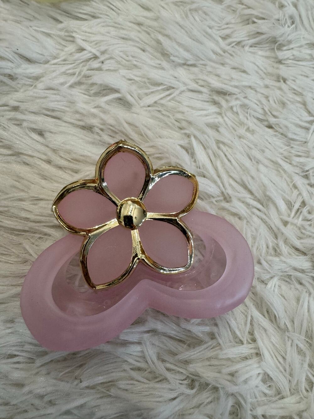 Pink flower hair clip claw  with gold trim